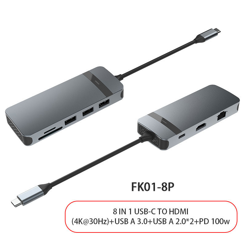 8 ใน 1 Usb C Hub Adapter Dongle 4K HDMI VGA ประเภท C PD USB3.0 RJ45 Ethernet SD/TF