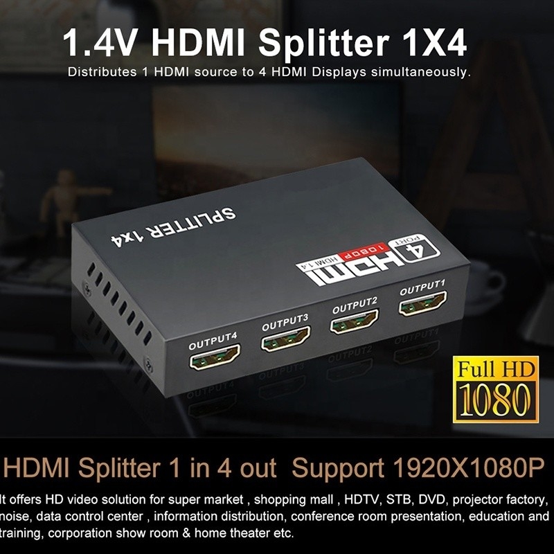 เครื่องแยก HDMIมืออาชีพ 1x4 Full HD 3D 1080P 4 Port Converter สําหรับทีวีหญิง-หญิง