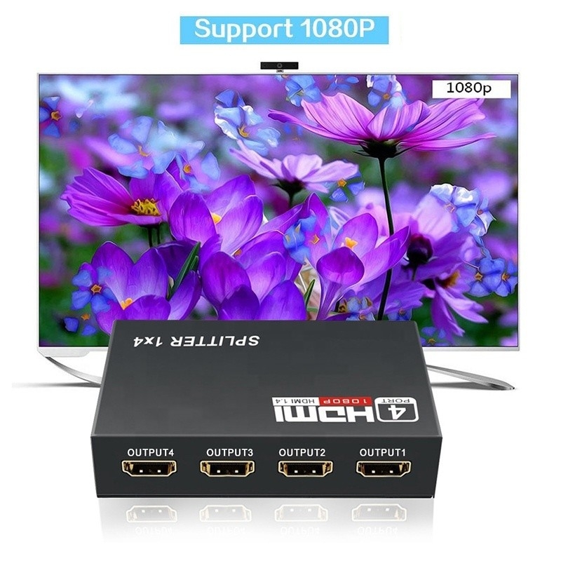 เครื่องแยก HDMIมืออาชีพ 1x4 Full HD 3D 1080P 4 Port Converter สําหรับทีวีหญิง-หญิง