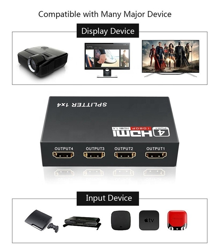 เครื่องแยก HDMIมืออาชีพ 1x4 Full HD 3D 1080P 4 Port Converter สําหรับทีวีหญิง-หญิง