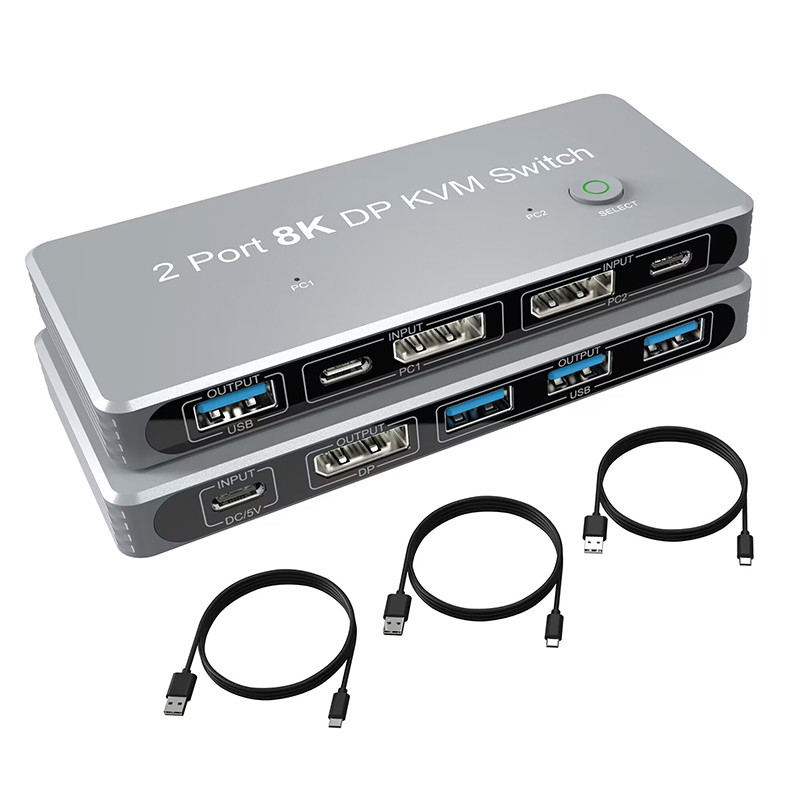 2-Port Displayport และ USB KVM Switch 4K 144Hz 8K 60Hz 1.4 พร้อม 1.4 DP อินเตอร์เฟซ USB