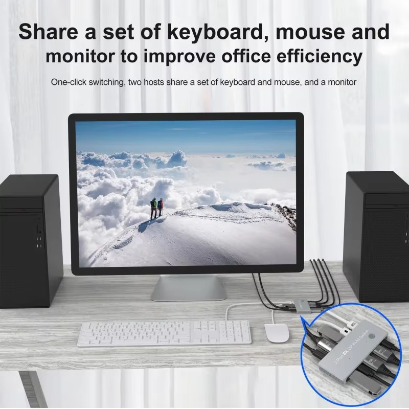 2-Port Displayport และ USB KVM Switch 4K 144Hz 8K 60Hz 1.4 พร้อม 1.4 DP อินเตอร์เฟซ USB