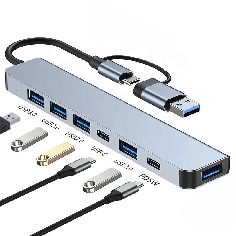 อลูมิเนียมสลัด 7 ใน 1 USB Splitter สําหรับคอมพิวเตอร์เล็ปโตปคอมพิวเตอร์ Desktop PC
