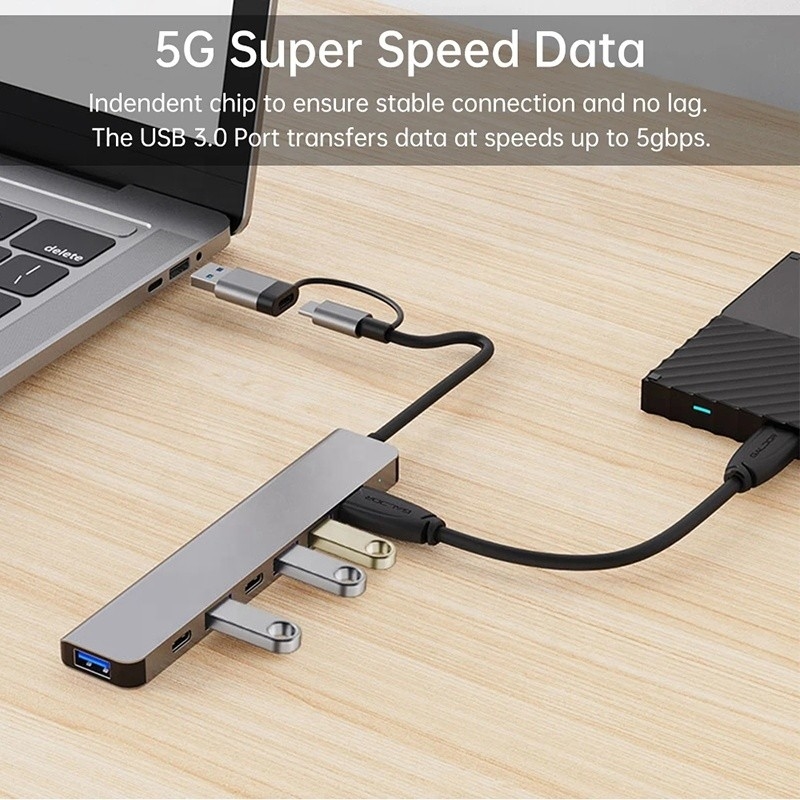 อลูมิเนียมสลัด 7 ใน 1 USB Splitter สําหรับคอมพิวเตอร์เล็ปโตปคอมพิวเตอร์ Desktop PC