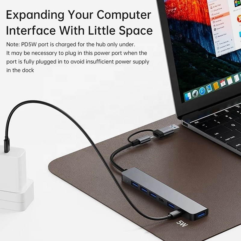 อลูมิเนียมสลัด 7 ใน 1 USB Splitter สําหรับคอมพิวเตอร์เล็ปโตปคอมพิวเตอร์ Desktop PC