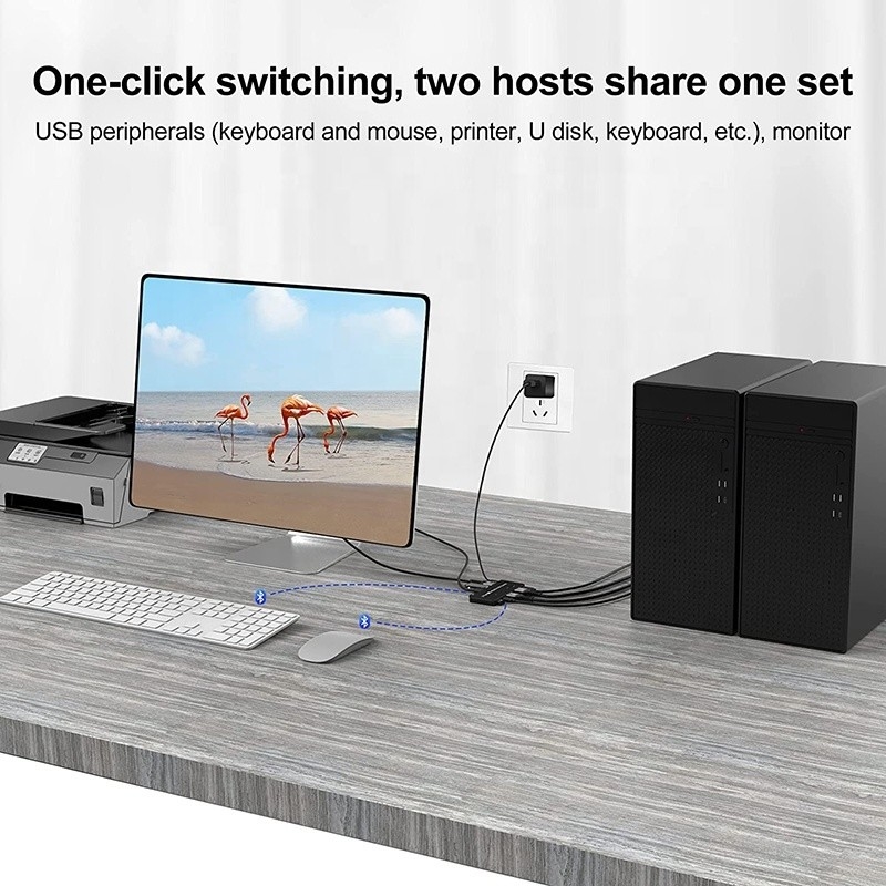 2 Port HDMI 2.1 KVM Switch พร้อม USB 3.0 2 Input 1 Output LED Indicators เพศหญิง-เพศหญิง
