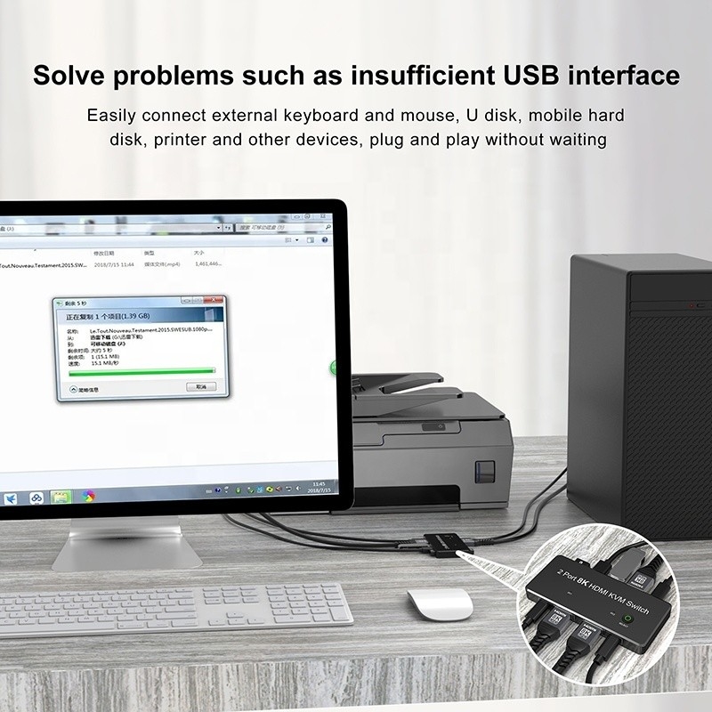 2 Port HDMI 2.1 KVM Switch พร้อม USB 3.0 2 Input 1 Output LED Indicators เพศหญิง-เพศหญิง