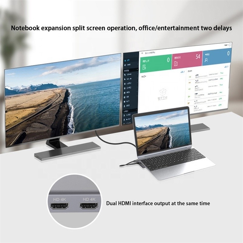 12 ใน 1 USB-C Type-C Docking Station สําหรับการชาร์จโอนข้อมูลและฟังก์ชันเสียง