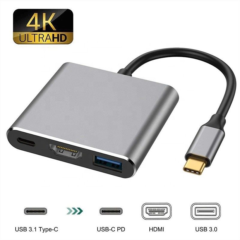 3-in-1 USB C Type C Multi-function Hub ไปยัง USB-C PD HDMI USB 3.0 แอดป์เตอร์แปลงเคเบิล