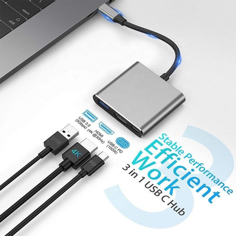 3-in-1 USB C Type C Multi-function Hub ไปยัง USB-C PD HDMI USB 3.0 แอดป์เตอร์แปลงเคเบิล