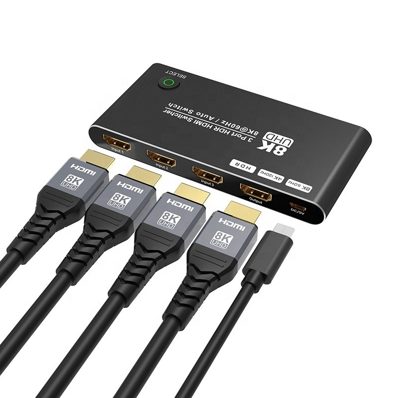 8K HDMI Switch 3 In 1 Out การสนับสนุน 3 HDMI Input 8K 60Hz 4K 120Hz เทคโนโลยีที่ก้าวหน้า