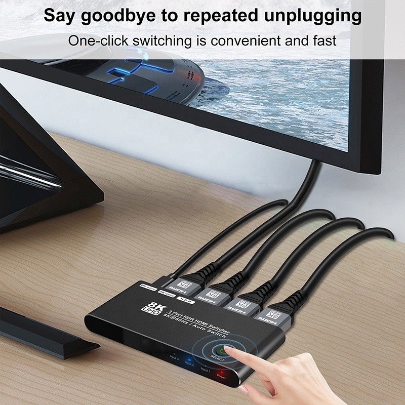 8K HDMI Switch 3 In 1 Out การสนับสนุน 3 HDMI Input 8K 60Hz 4K 120Hz เทคโนโลยีที่ก้าวหน้า