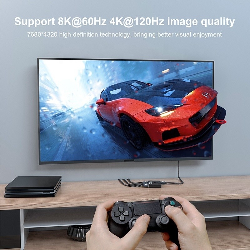 8K 120Hz HDR 3 Port HDMI Switch Switcher 3 ใน 1 Out Plug Remote Converter