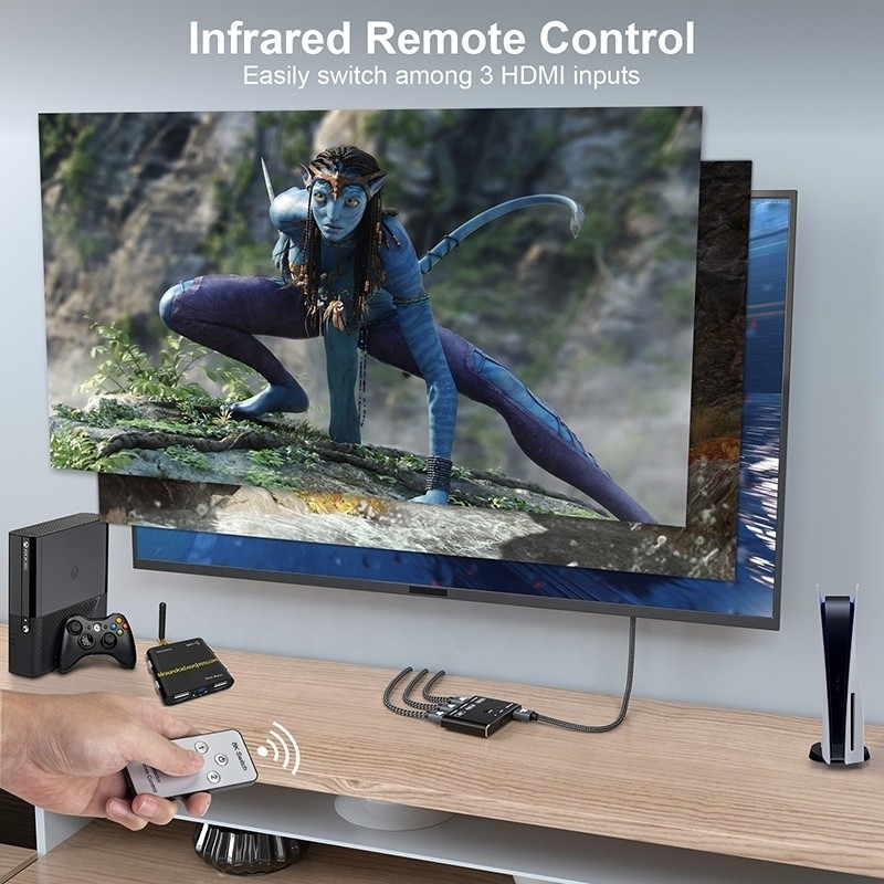 8K 120Hz HDR 3 Port HDMI Switch Switcher 3 ใน 1 Out Plug Remote Converter