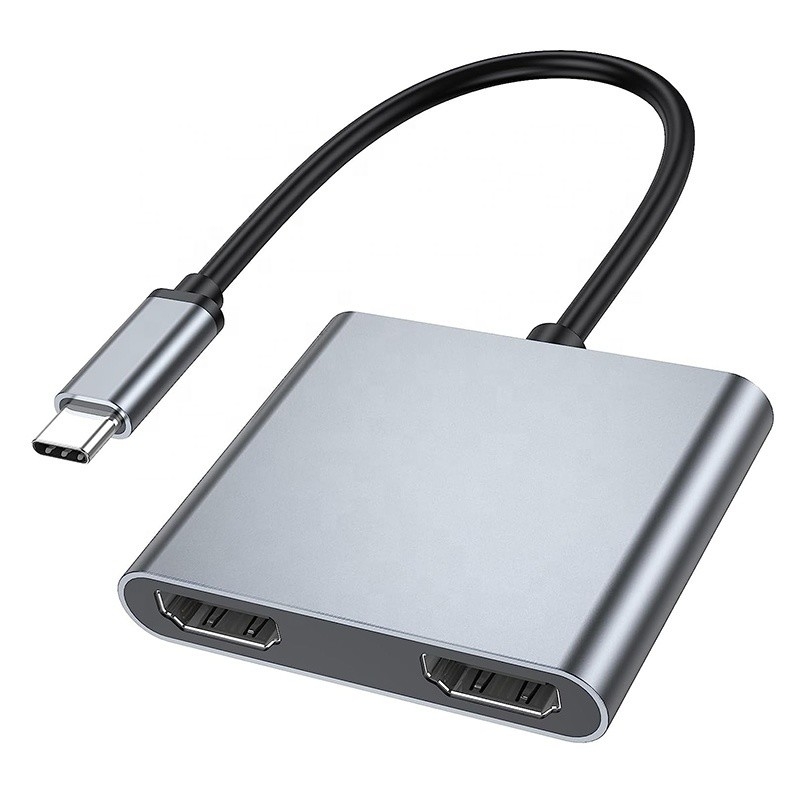 ประเภท C เพศชายเป็น HDMI สองเพศหญิง Thunderbolt 3 USB-C Multi-Monitor Adapter Cable 4K 30Hz