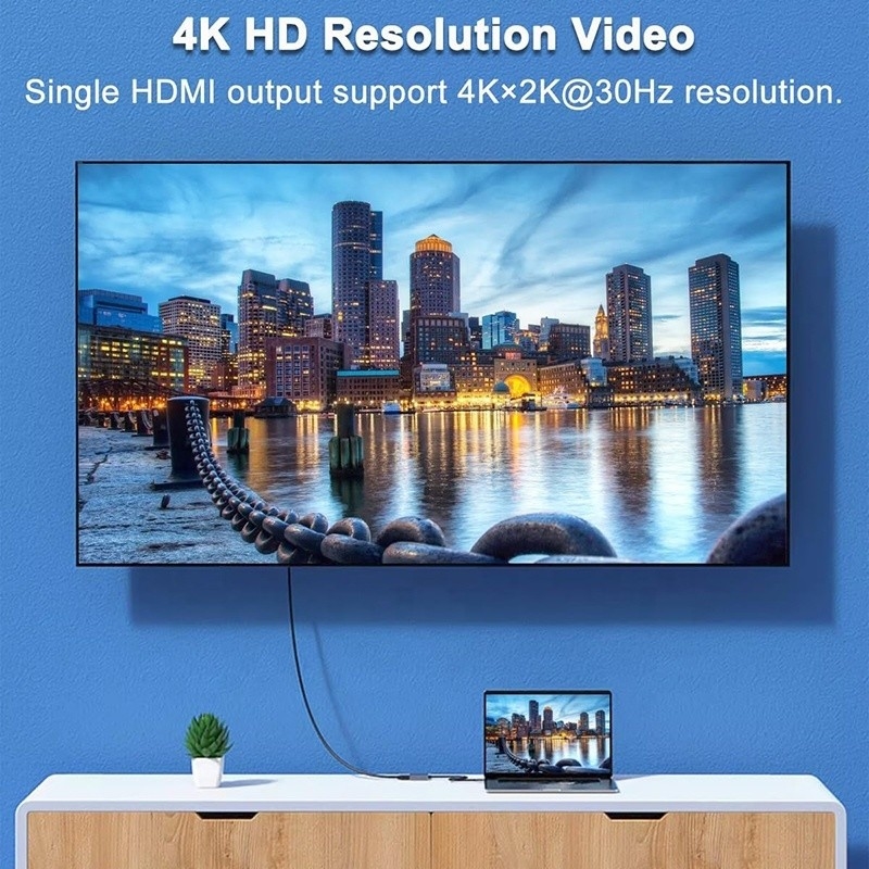 ประเภท C เพศชายเป็น HDMI สองเพศหญิง Thunderbolt 3 USB-C Multi-Monitor Adapter Cable 4K 30Hz