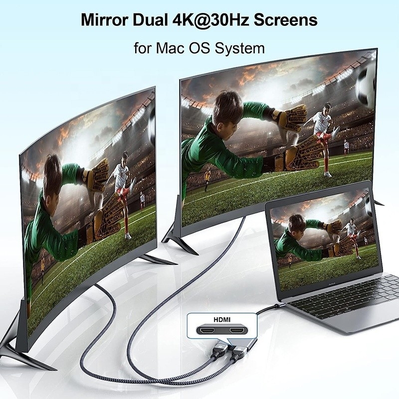 ประเภท C เพศชายเป็น HDMI สองเพศหญิง Thunderbolt 3 USB-C Multi-Monitor Adapter Cable 4K 30Hz