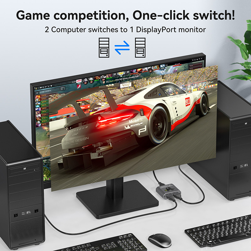 8K60Hz Display Port Switcher สําหรับการใช้งานง่ายและการสลับ DP 1.4 ที่มีประสิทธิภาพสูง