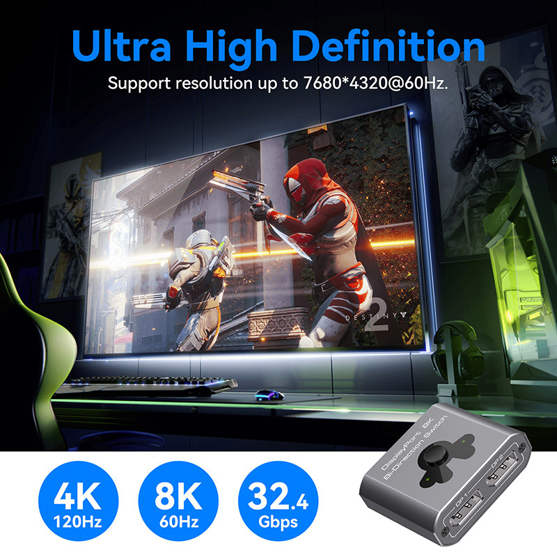 8K60Hz Display Port Switcher สําหรับการใช้งานง่ายและการสลับ DP 1.4 ที่มีประสิทธิภาพสูง