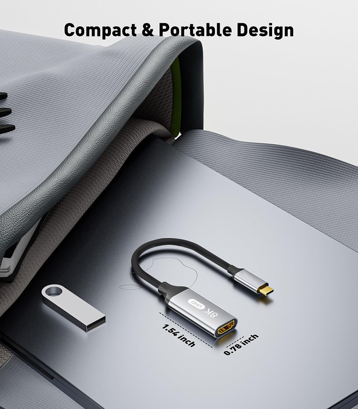 ความยาวที่กําหนดเอง สีเทา USB-C เป็น HDMI 2.1 อัดแปลง 8K 60Hz สําหรับความเร็ว USB Type C 3.1 โน๊ตพ็อต