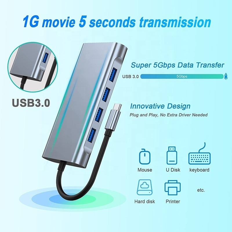 ดอกฮับ USB C มวลฟังก์ชันที่มี Gigabit RJ45 Ethernet TF SD Card Reader HDMI VGA USB 30