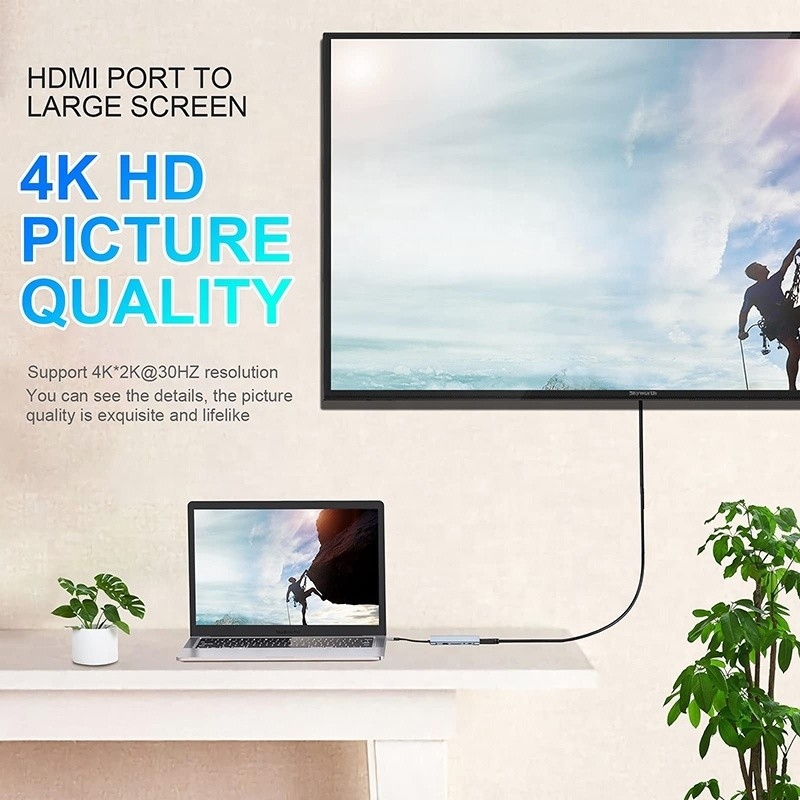 ดอกฮับ USB C มวลฟังก์ชันที่มี Gigabit RJ45 Ethernet TF SD Card Reader HDMI VGA USB 30