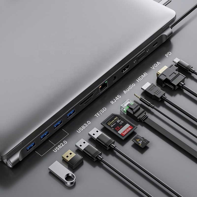 11 ใน 1 USB Type C Multifunctional Hub Adapter สําหรับคอมพิวเตอร์และโทรศัพท์มือถือ