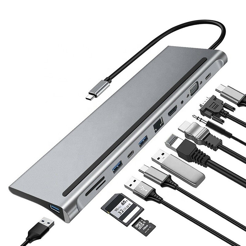 11 ใน 1 Multiport USB C USB-C Type-C PD 4K HDTV Hub Adapter Docking Station พร้อม RJ45