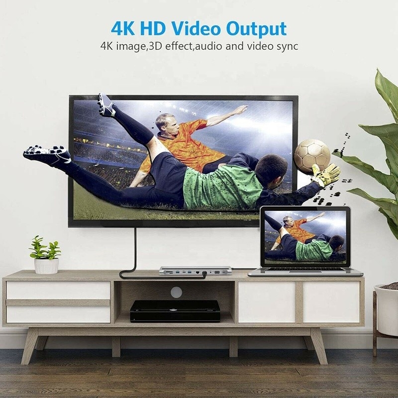11 ใน 1 Multiport USB C USB-C Type-C PD 4K HDTV Hub Adapter Docking Station พร้อม RJ45