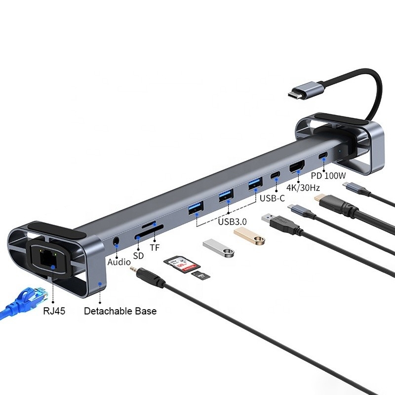 USB 3.1 อินเตอร์เฟซประเภท 10 ใน 1 Type C Hub สําหรับการถ่ายทอดข้อมูลความเร็วสูงและการชาร์จ