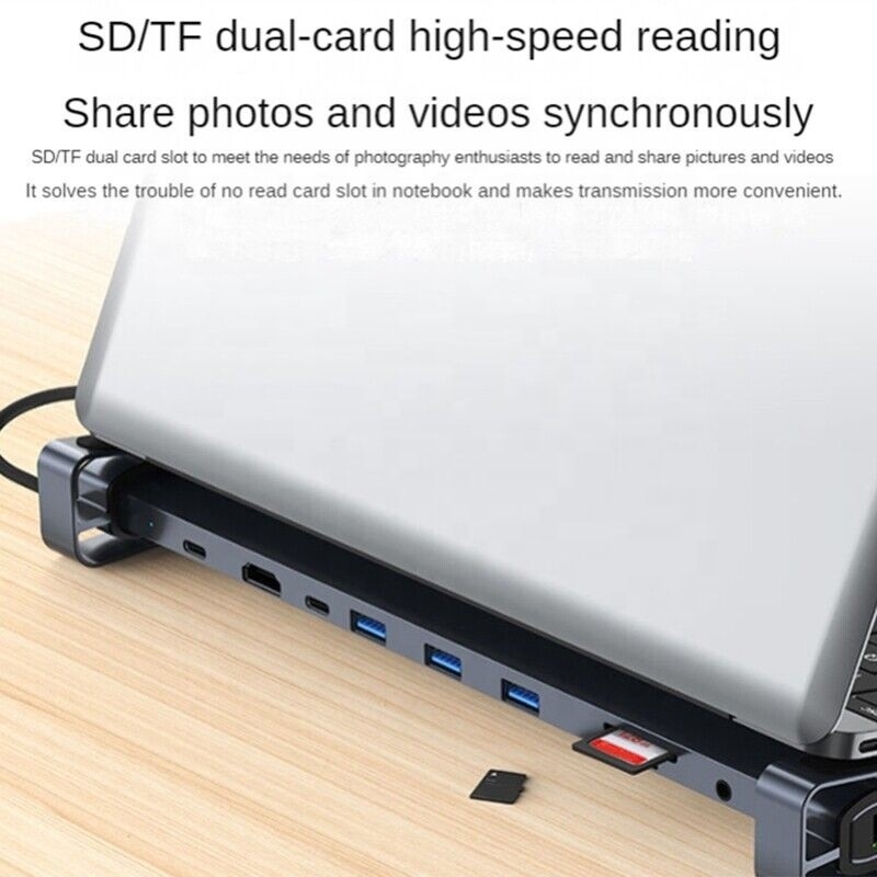 USB 3.1 อินเตอร์เฟซประเภท 10 ใน 1 Type C Hub สําหรับการถ่ายทอดข้อมูลความเร็วสูงและการชาร์จ