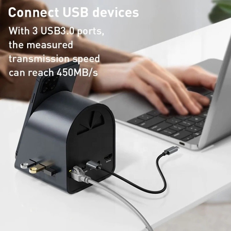USB 3.1 10 ใน 1 Type-C Multiport Docking Station Hub พร้อม Gigabit Ethernet และ 4K HD HDMI
