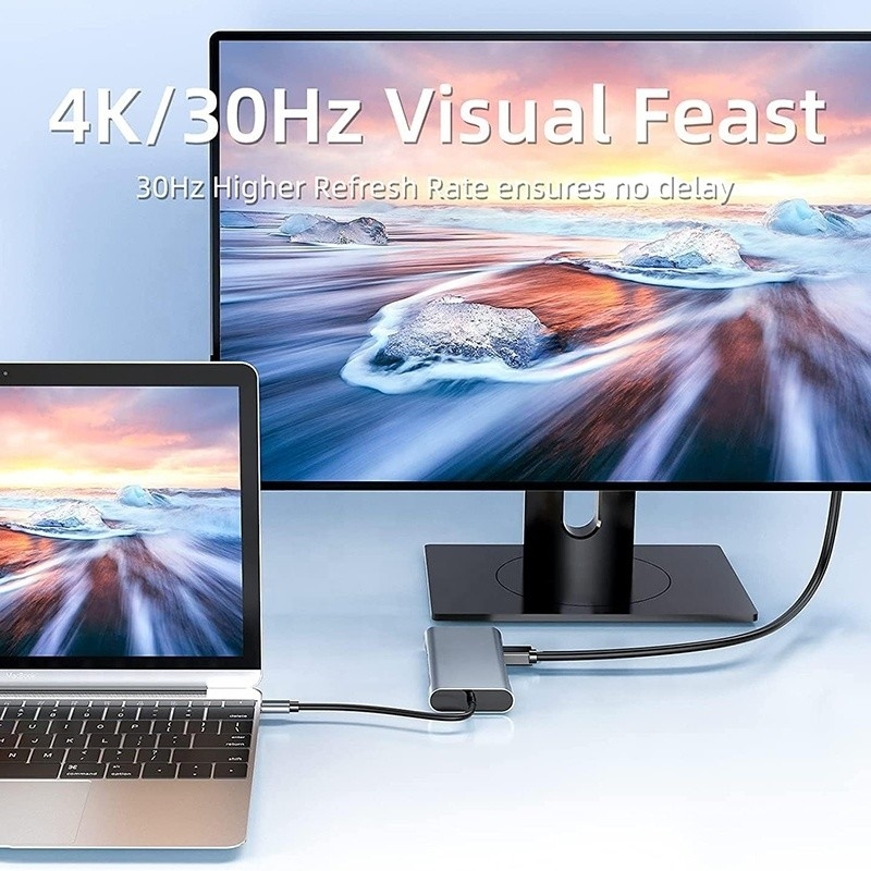 USB C Type C 10 ใน 1 สถานี dock กับ 4K HDTV VGA Lan RJ45 USB3.0 Card Reader PD