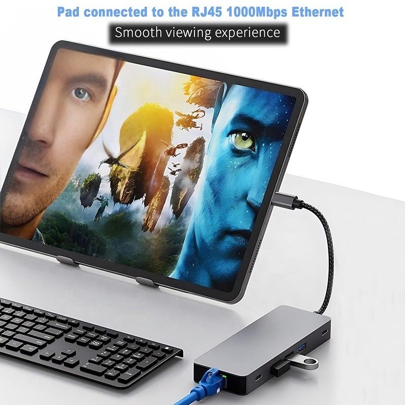 10 ใน 1 USB C Hub To Dual HDMI 4K 60Hz Adapter Dock กับ USB 3.0 Ethernet RJ45 1000Mbps