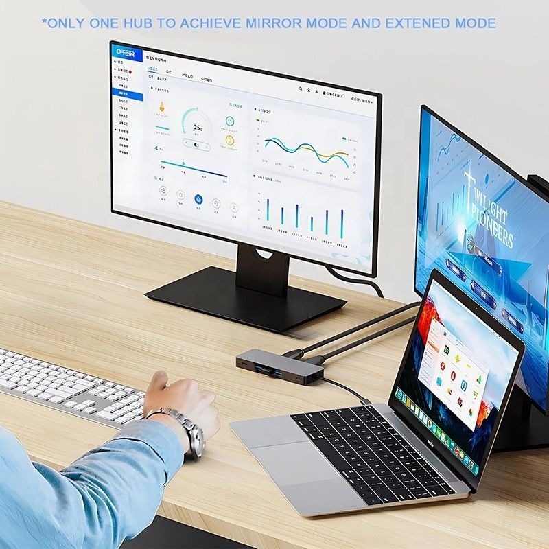 10 ใน 1 USB C Hub To Dual HDMI 4K 60Hz Adapter Dock กับ USB 3.0 Ethernet RJ45 1000Mbps