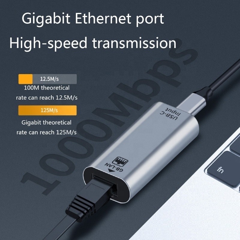 USB C ตัวปรับโพร์ตหญิงสู่อีเทอร์เน็ต ความเร็ว 10/100/1000 Mbps สําหรับการเชื่อมต่อเครือข่ายที่รวดเร็ว