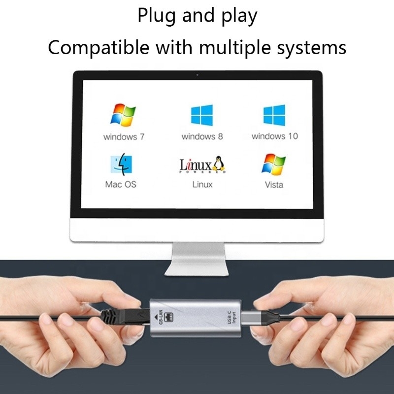 USB C ตัวปรับโพร์ตหญิงสู่อีเทอร์เน็ต ความเร็ว 10/100/1000 Mbps สําหรับการเชื่อมต่อเครือข่ายที่รวดเร็ว