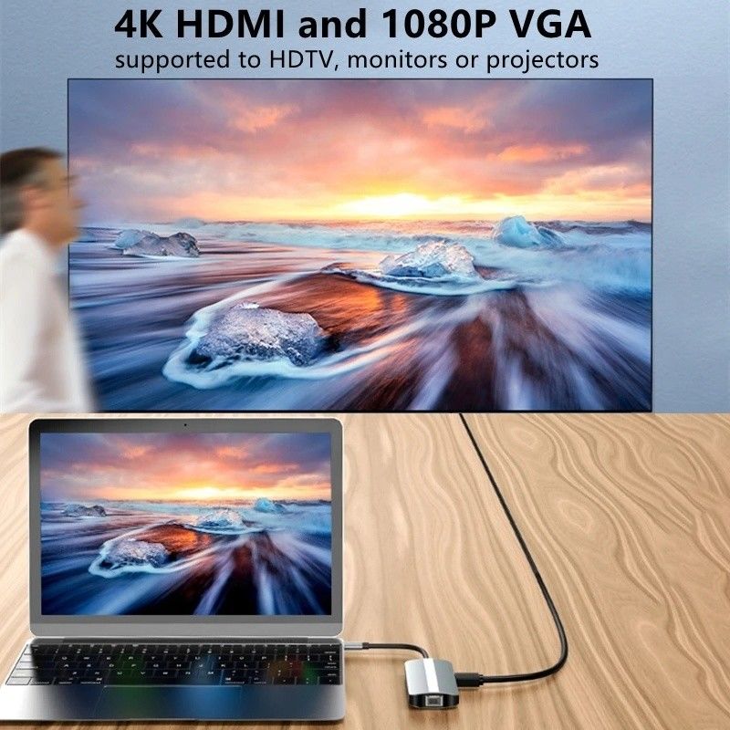 Mac Notebook 9 ใน 1 Type-C USB-C Hub กับ HDTV Multi Port Docking Station Adapter