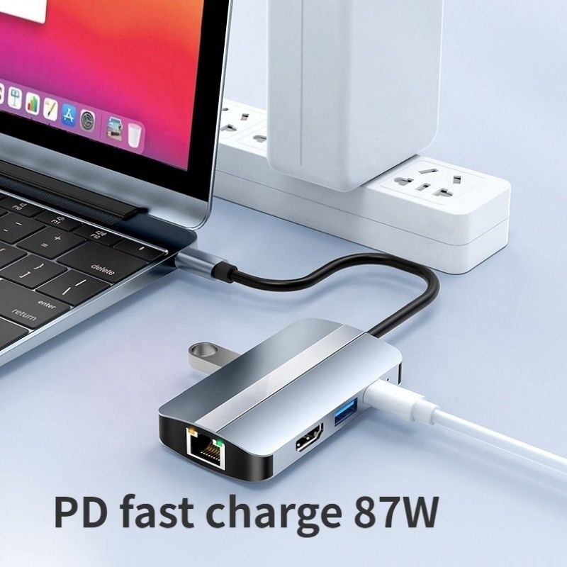 สถานี dock USB C Type C Hub Multiport มีฟังก์ชันเครือข่ายการชาร์จโอนวีดีโอ