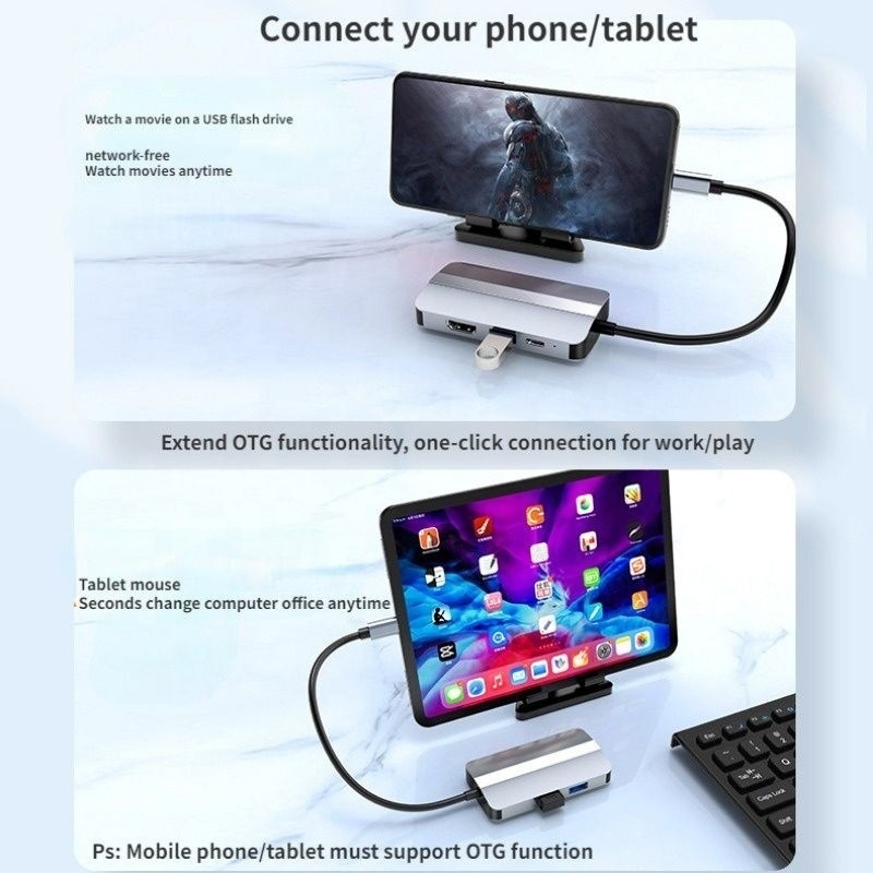 สถานี dock USB C Type C Hub Multiport มีฟังก์ชันเครือข่ายการชาร์จโอนวีดีโอ