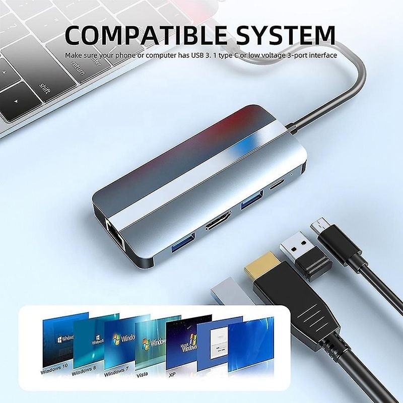 สถานี dock USB C Type C Hub Multiport มีฟังก์ชันเครือข่ายการชาร์จโอนวีดีโอ
