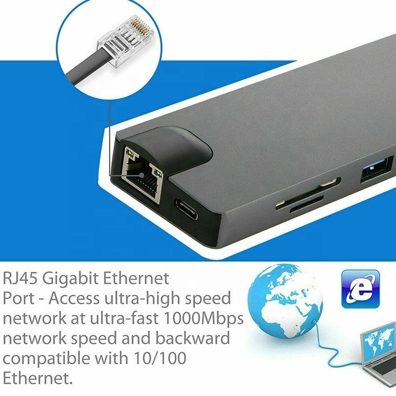 8-ใน-1 USB C Hub Type-C Type C 3.1 ถึง 4K HDMI HDTV RJ45 Lan Ethernet PD USB3.0 แอดป์เตอร์ฮับ