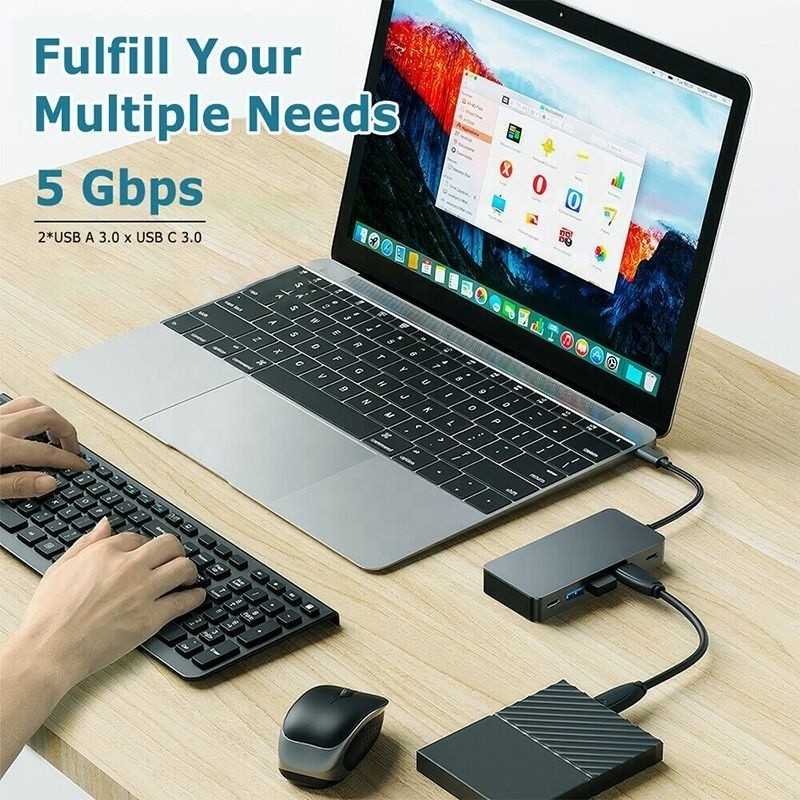 4K 30Hz Dual HDMI USB 3.0 Adapter Docking Station 7 ใน 1 Multiport USB C Type C ฮับ