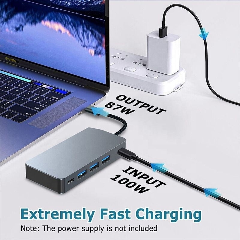 4K 30Hz Dual HDMI USB 3.0 Adapter Docking Station 7 ใน 1 Multiport USB C Type C ฮับ