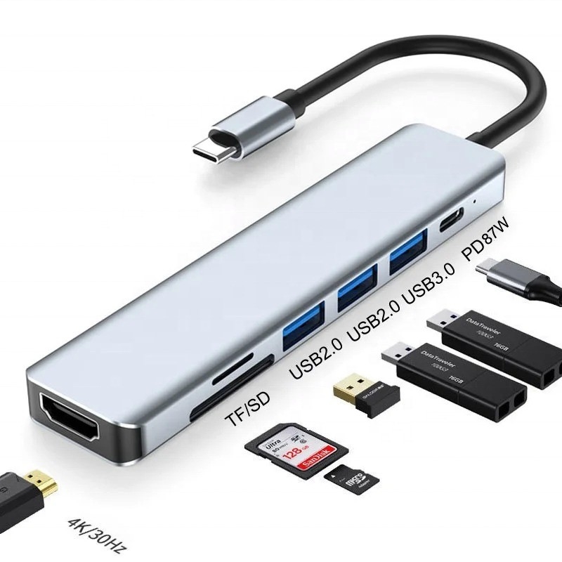 Type C Type-C Hub Multi Function Adapter สําหรับการชาร์จ การถ่ายทอดข้อมูลและการออกวิดีโอ
