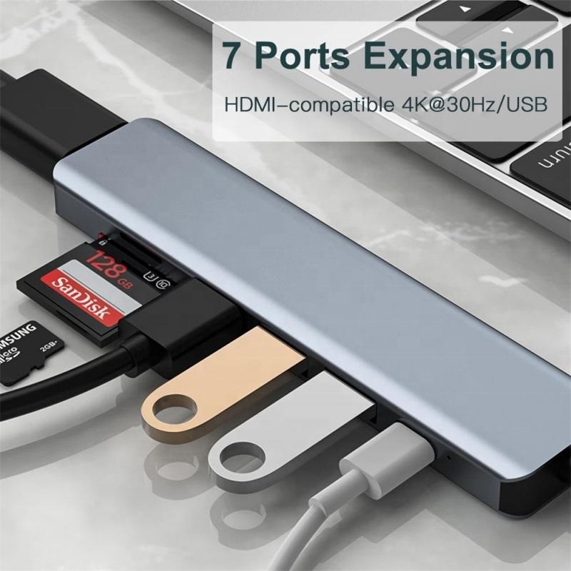 Type C Type-C Hub Multi Function Adapter สําหรับการชาร์จ การถ่ายทอดข้อมูลและการออกวิดีโอ