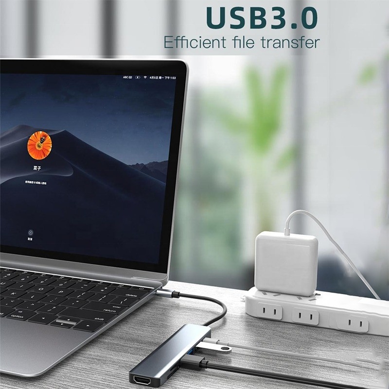 Type C Type-C Hub Multi Function Adapter สําหรับการชาร์จ การถ่ายทอดข้อมูลและการออกวิดีโอ