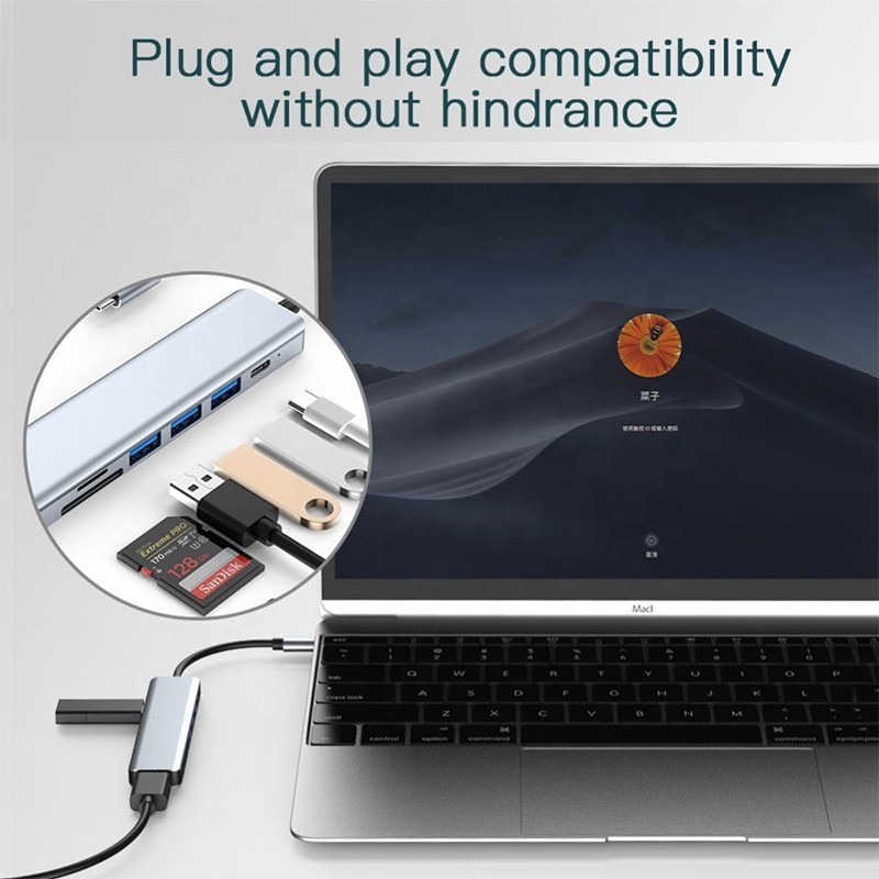 Type C Type-C Hub Multi Function Adapter สําหรับการชาร์จ การถ่ายทอดข้อมูลและการออกวิดีโอ