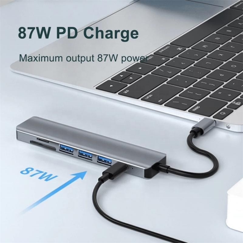 Type C Type-C Hub Multi Function Adapter สําหรับการชาร์จ การถ่ายทอดข้อมูลและการออกวิดีโอ