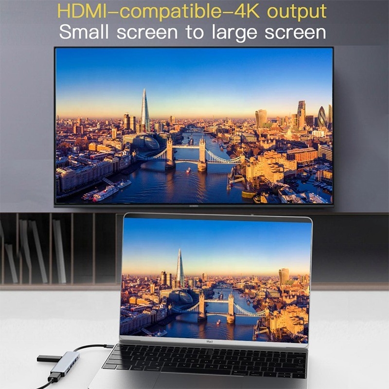 Type C Type-C Hub Multi Function Adapter สําหรับการชาร์จ การถ่ายทอดข้อมูลและการออกวิดีโอ